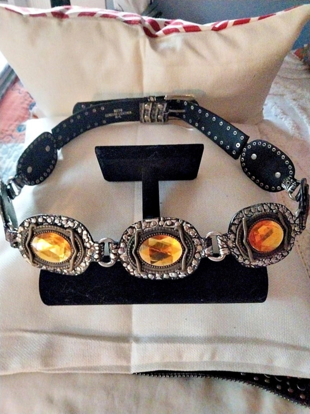 Leather Studded Western Belt Black & Silver M/L Like New